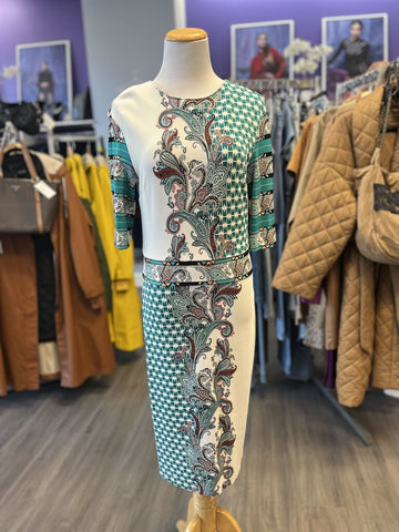 Etro Teal ivory Paisly Print Dress Size 44