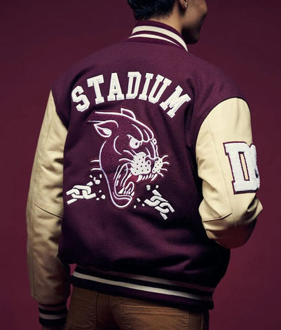 Stadium Panther Burgundy and Beige Varsity Jacket