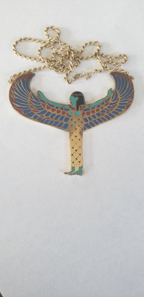 Vintage Signed Egyptian Goddess Pendant Gold Chain