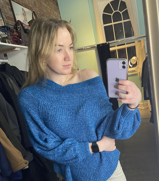 *Free People Blue Off the Shoulder Sweater
